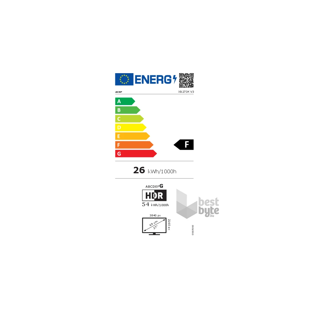 Acer 27" Predator XB273KV3bmiiprx ZeroFrame UHD IPS 160Hz HDMI/DP monitor