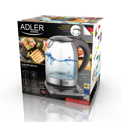 Adler AD1293 1,7-es üveg digitális hőmérséklet szabályzós vízforraló