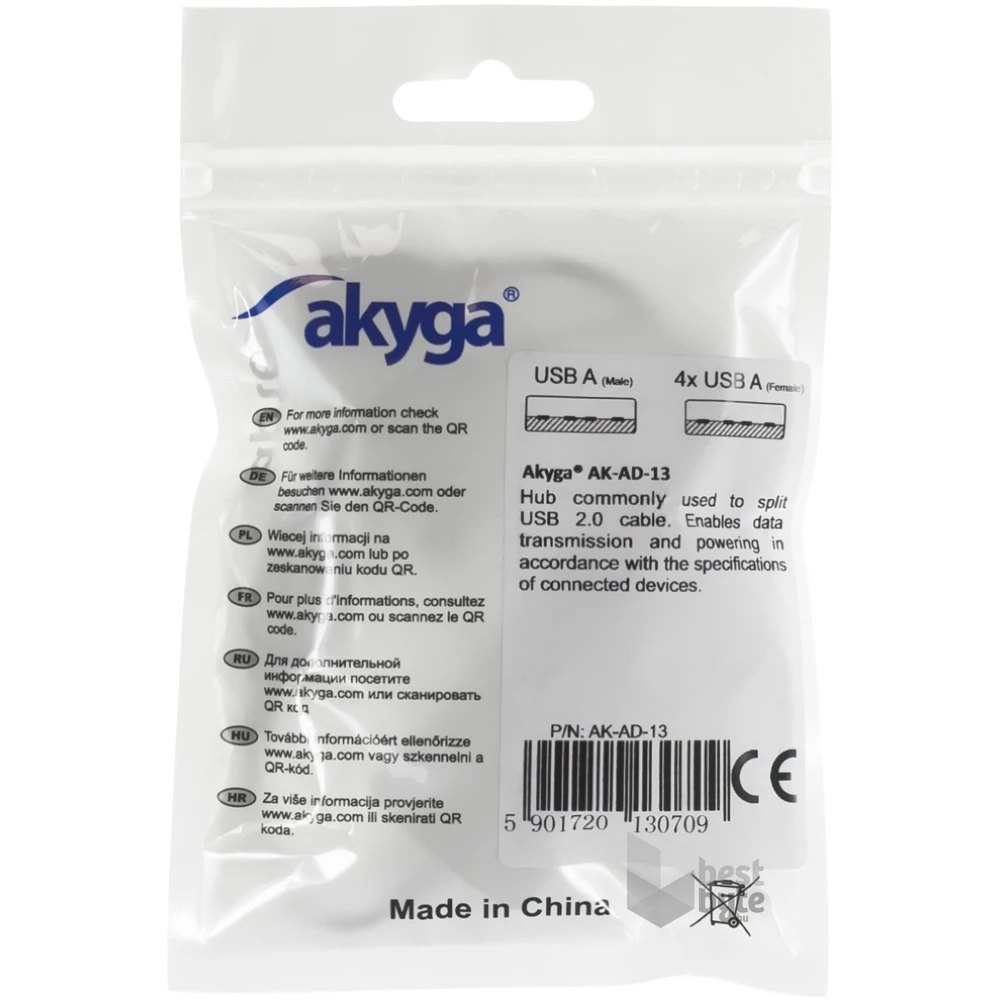 Akyga USB 2.0 4 portos elosztó kábel