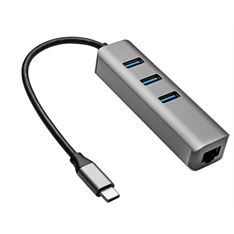 Akyga AK-AD-66 USB-C - USB 3.0 3-port + Ethernet USB hub