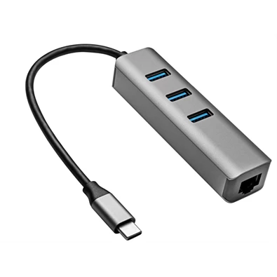 Akyga AK-AD-66 USB-C - USB 3.0 3-port + Ethernet USB hub