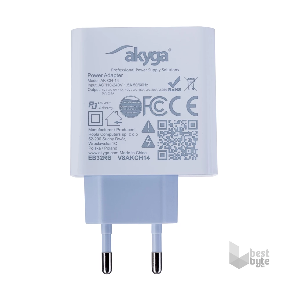 Akyga AK-CH-14 QC3.0 5-20V/3A/45W USB töltő