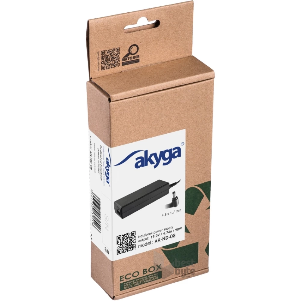 Akyga AK-ND-08 19V/4,74A/90W 4,8x1,7mm LG / HP / Compaq notebook hálózati töltő