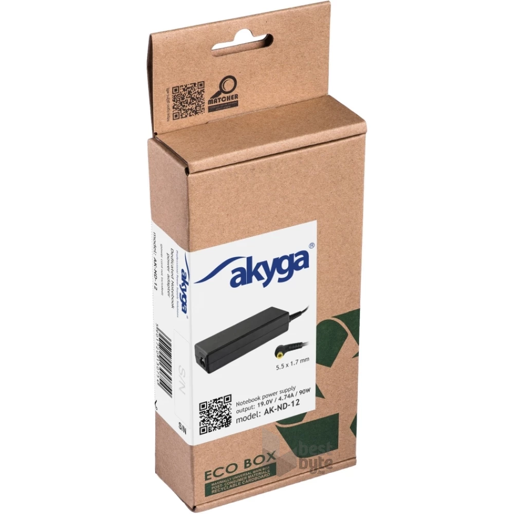Akyga 19V/4,74A/90W 5,5x1,7mm Acer notebook hálózati töltő