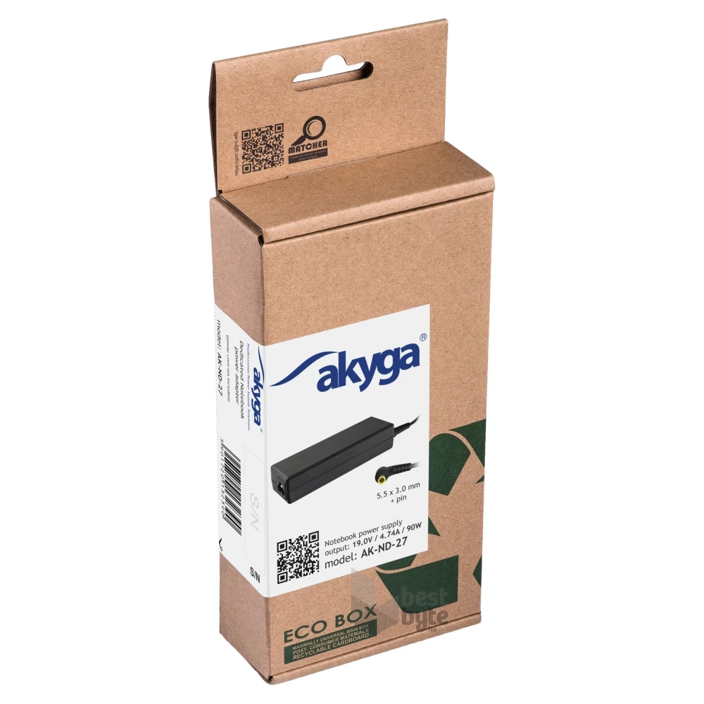 Akyga AK-ND-27 19V/4,74A/90W 5,5x3mm Samsung notebook hálózati töltő