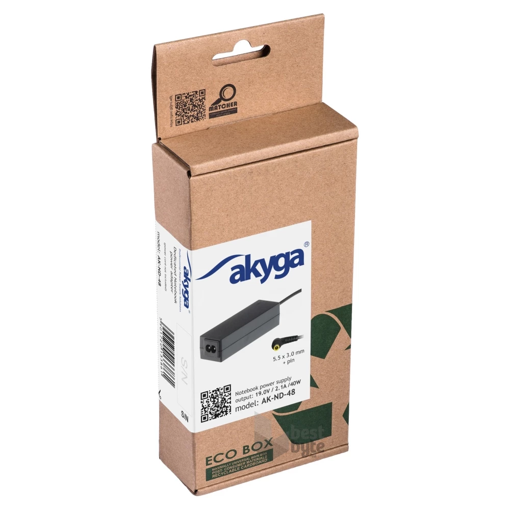Akyga AK-ND-48 19V/2,1A/40W 5,5x3mm Samsung notebook hálózati töltő