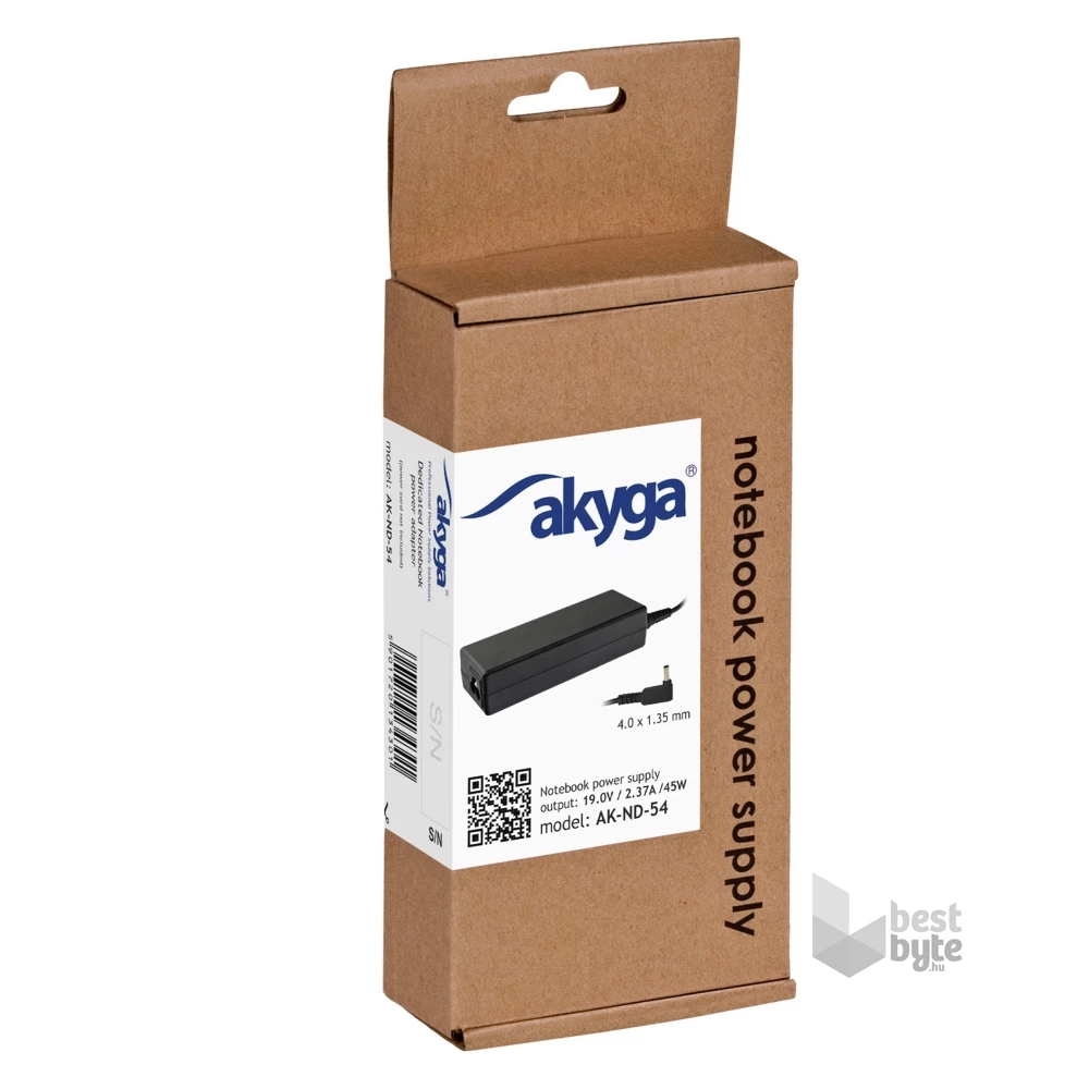 Akyga 19V/2,37A/45W 4x1,35mm + pin Asus notebook hálózati töltő