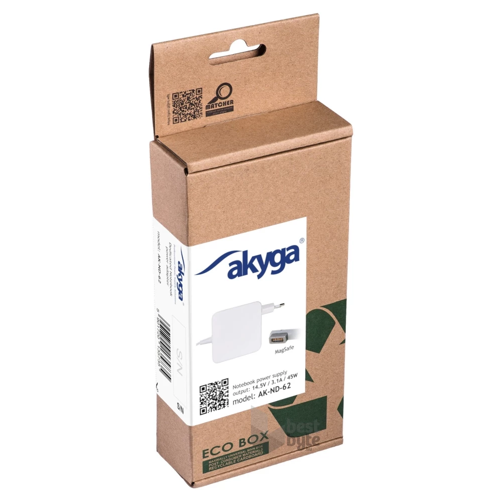 Akyga AK-ND-62 14,5V/3,10A/45W MagSafe L Apple notebook hálózati töltő