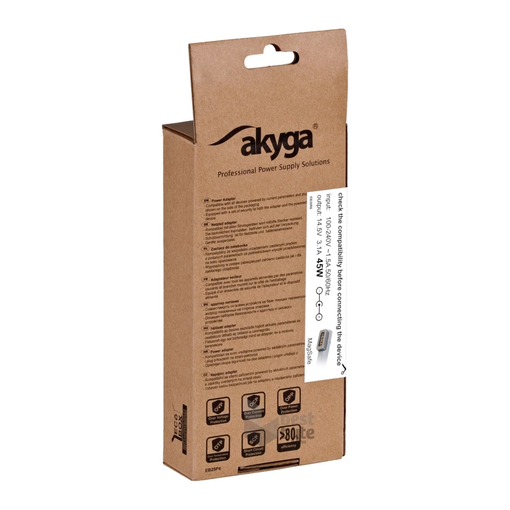 Akyga AK-ND-62 14,5V/3,10A/45W MagSafe L Apple notebook hálózati töltő