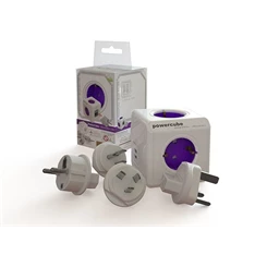 Allocacoc PowerCube ReWirable USB 4-es lila/fehér USB-s hálózati elosztó 4 cserélhető dugóval