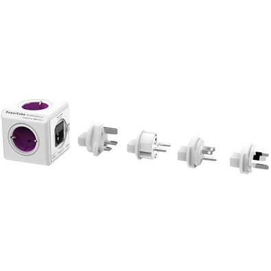 Allocacoc PowerCube ReWirable USB 4-es lila/fehér USB-s hálózati elosztó 4 cserélhető dugóval