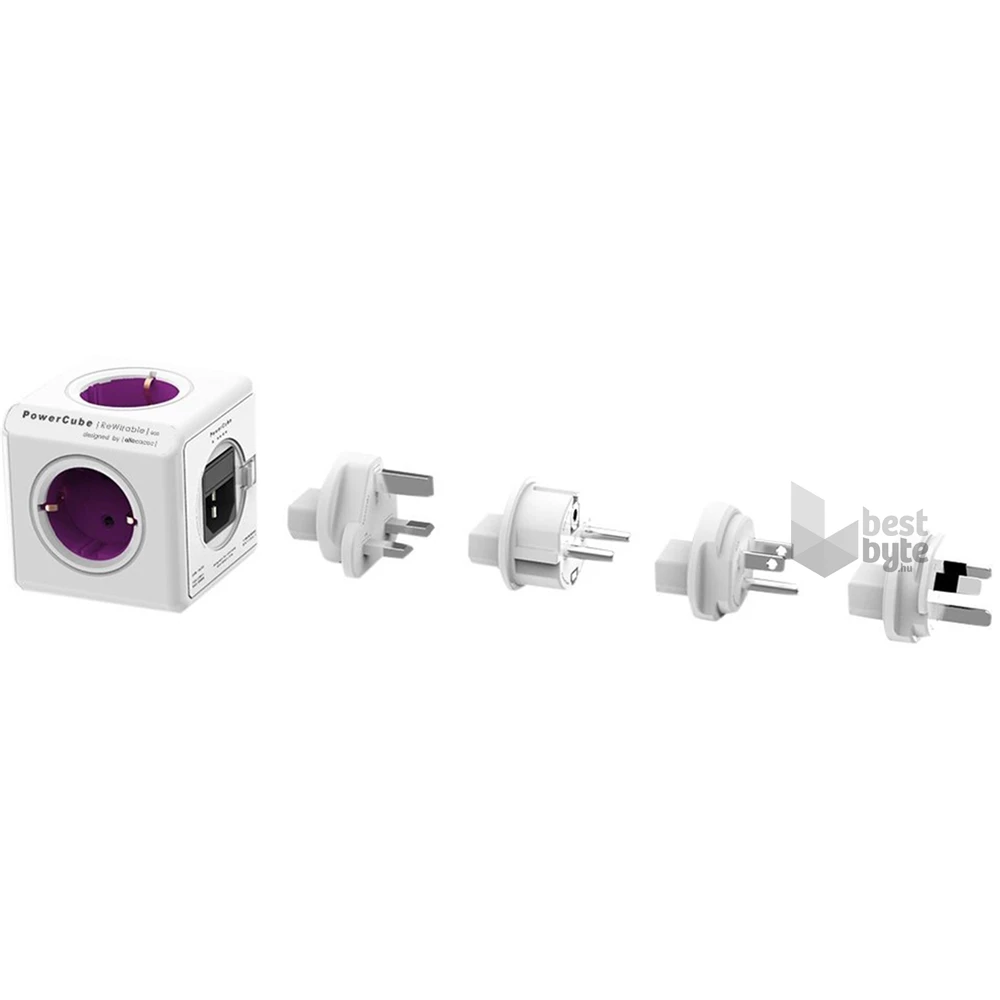 Allocacoc PowerCube ReWirable USB 4-es lila/fehér USB-s hálózati elosztó 4 cserélhető dugóval
