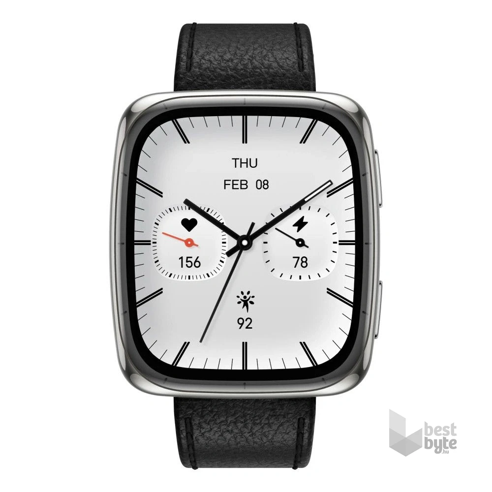 Amazfit Active 2 (Square) Black Leather Prérmium NFC fekete okosóra