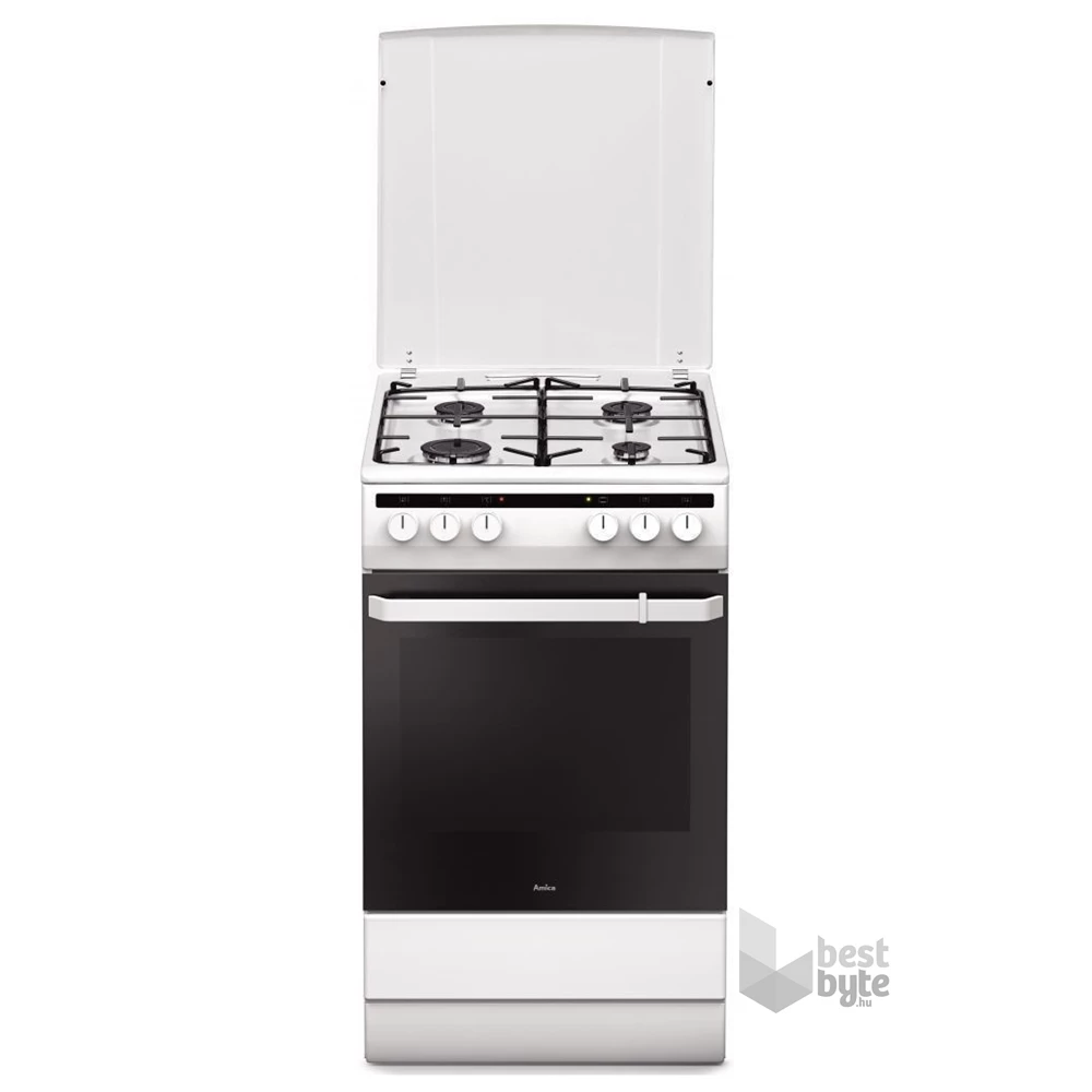 Amica 55343 fehér, szabadonálló, gáz, kombinált, főzőzóna: 4, sütő:62L, grill, tűzhely