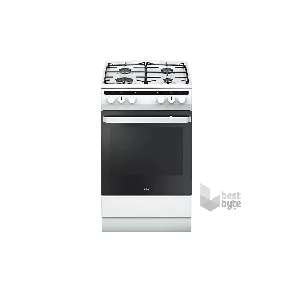 Amica 55343 fehér, szabadonálló, gáz, kombinált, főzőzóna: 4, sütő:62L, grill, tűzhely (Újszerű)