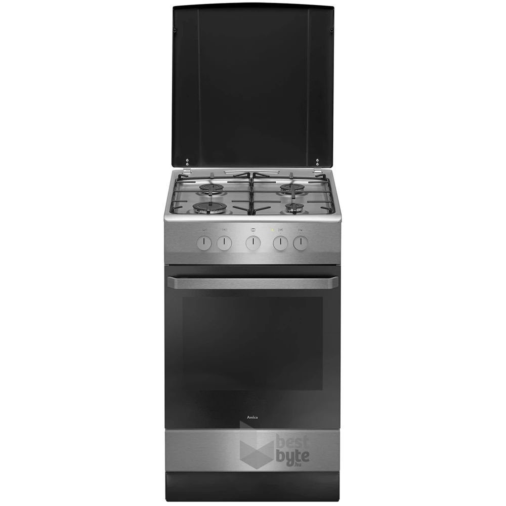 Amica 55347 inox, szabadonálló, gáz, főzőzóna: 4, sütő:58L, tűzhely