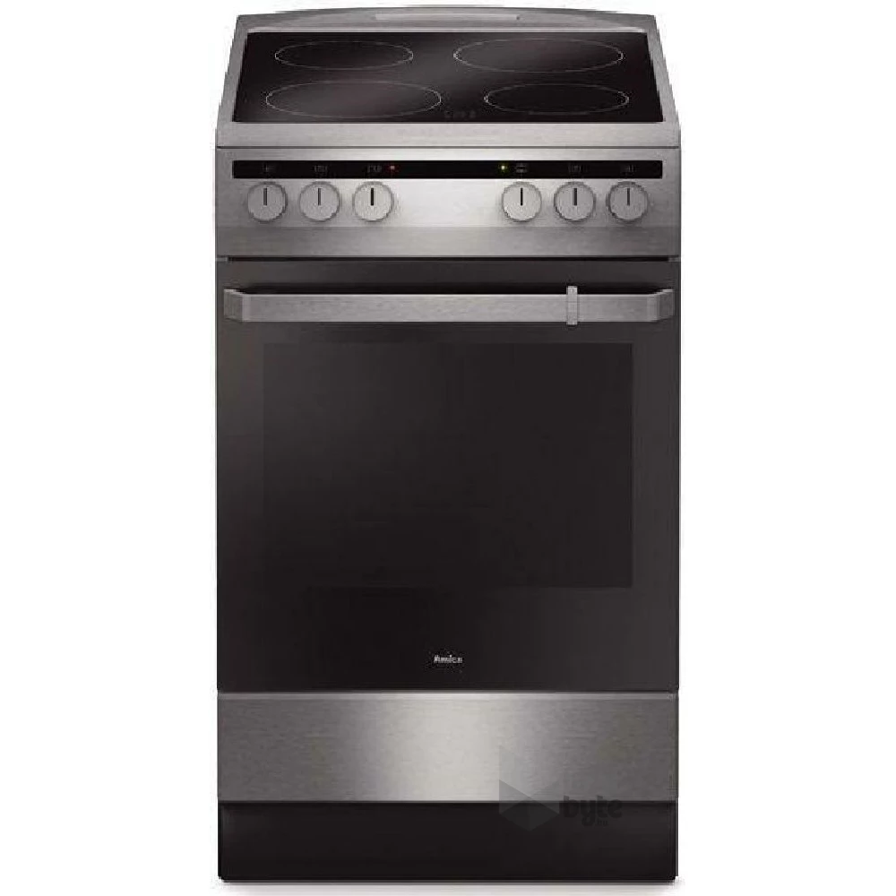 Amica 55352 inox, szabadonálló, kerámialapos, elektromos, főzőzóna: 4, sütő:65L, grill, tűzhely