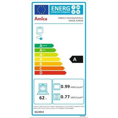 Amica 56013 inox, szabadonálló, gáz, kombinált, főzőzóna: 4, sütő:65L, grill, tűzhely
