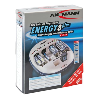 Ansmann Energy 8 plus 8 csatona/frissítő funkció/akkutesztelő/USB/csepptöltés akkumulátortöltő AA/AAA/C/D/9V blokk akkuh