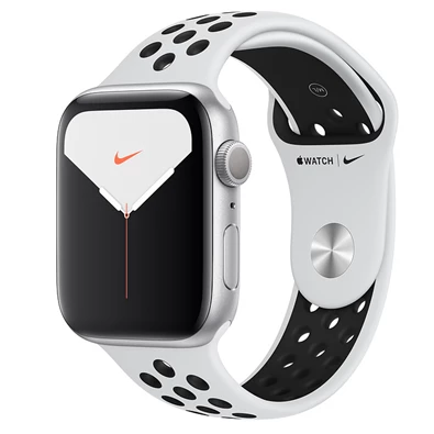 Apple Watch Nike S5 44mm GPS-es ezüst alumíniumtok, platinum/fekete Nike sportszíjas okosóra