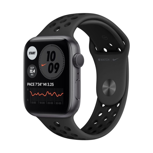 Apple Watch Nike Series 6 GPS-es 44mm asztroszürke alumíniumtok antracit/fekete Nike sportszíjas okosóra