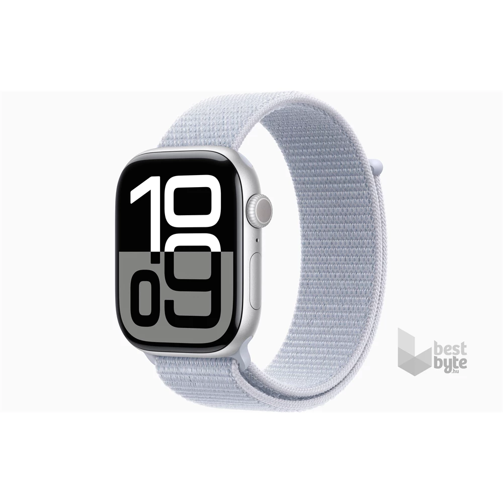 Apple Watch S10 GPS (46mm) ezüst alumínium tok, fakókék sportszíj okosóra