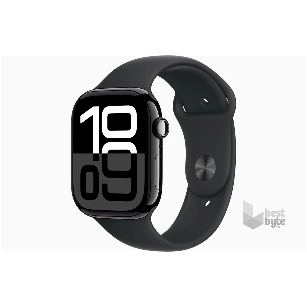 Apple Watch S10 GPS (46mm) kozmoszfekete alumínium tok, fekete sportszíj (M/L) okosóra