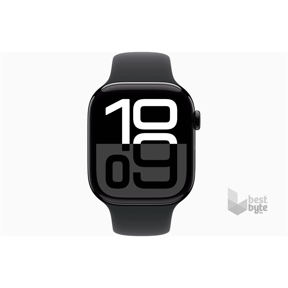 Apple Watch S10 GPS (46mm) kozmoszfekete alumínium tok, fekete sportszíj (M/L) okosóra