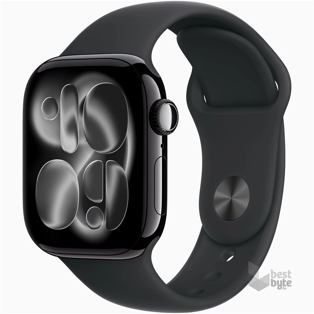 Apple Watch S11 GPS-es (42mm) kozmoszfekete alumínium tok, fekete S/M sportszíjas okosóra