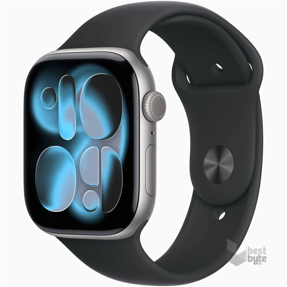 Apple Watch S11 GPS-es (46mm) asztroszürke alumínium tok, fekete S/M sportszíjas okosóra