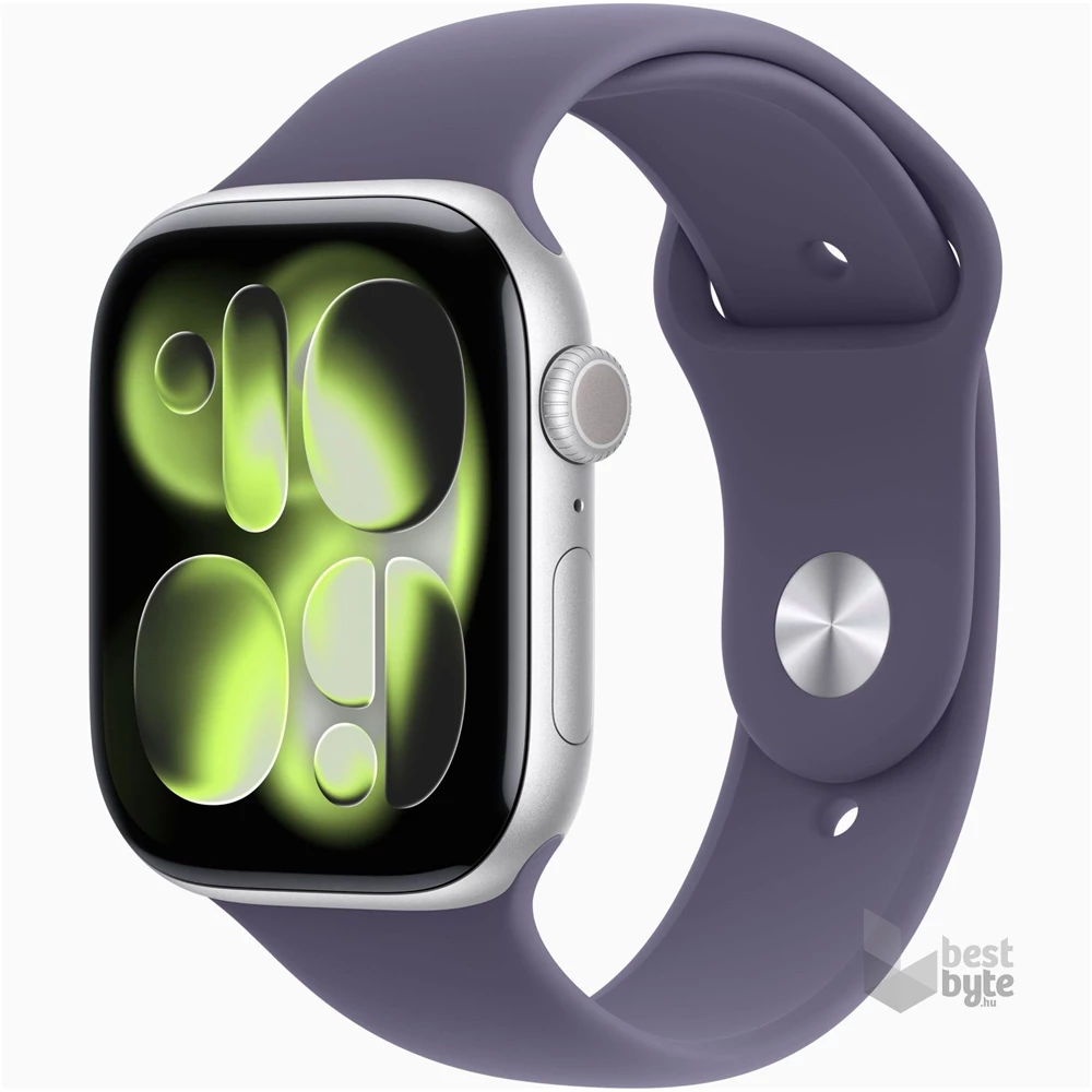 Apple Watch S11 GPS-es (46mm) ezüst alumínium tok, ködös lila S/M sportszíjas okosóra