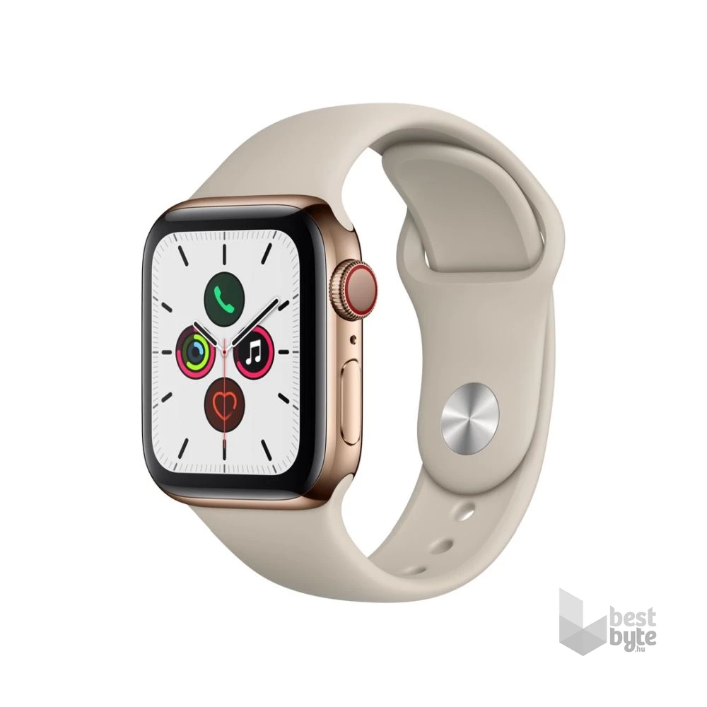 Apple Watch S5 40mm GPS + Cellular arany rozsdamentes acél tok, kavicsszürke sportszíjas okosóra