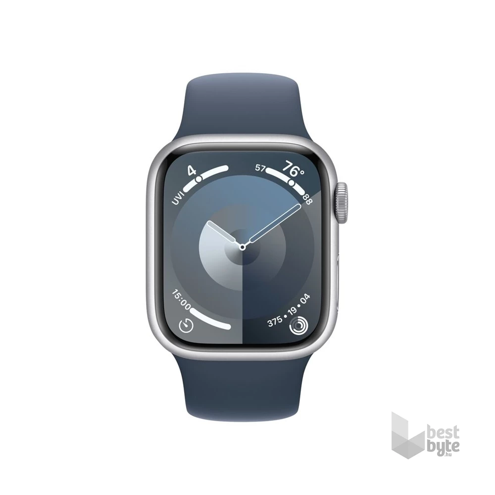 Apple Watch S9 GPS (41mm) ezüst alumínium tok , kék sport szíj (M/L) okosóra