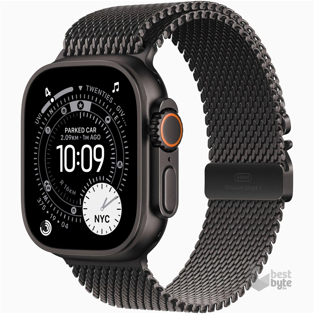 Apple Watch Ultra 3 Cellular (49mm) fekete titánium tok, fekete L milánói szíjas okosóra
