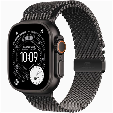 Apple Watch Ultra 3 Cellular (49mm) fekete titánium tok, fekete L milánói szíjas okosóra