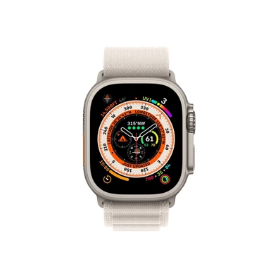 Apple Watch Ultra Cellular (49mm) ezüst titánium tok, fehér alpesi pánt (M) okosóra
