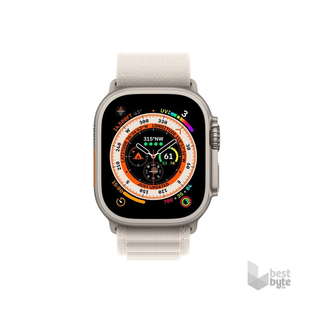 Apple Watch Ultra Cellular (49mm) ezüst titánium tok, fehér alpesi pánt (M) okosóra
