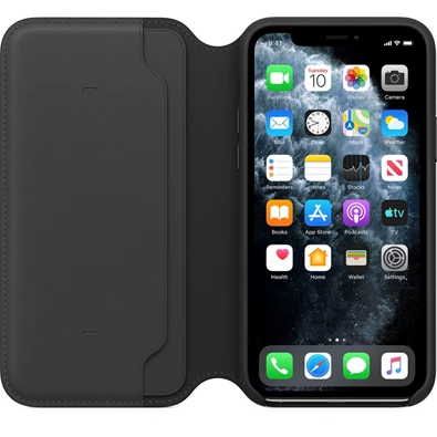 Apple iPhone 11 Pro fekete bőr oldalra nyíló tok