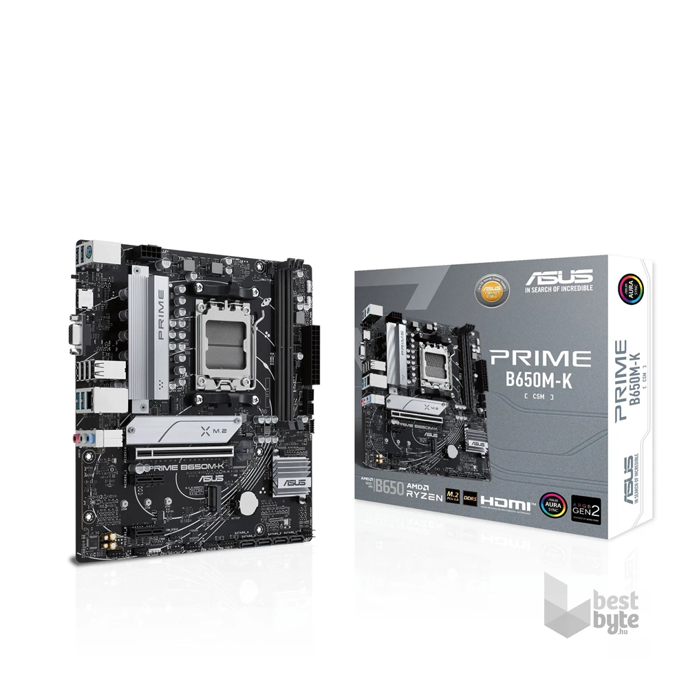 Asus Alaplap - AMD PRIME B650M-K AM5 (B650, ATX, 2xDDR5 7800+MHz, 4xSATA3, 2x M.2, HDMI+VGA) (Újracsomagolt)