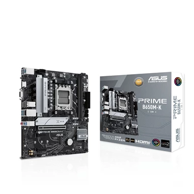 Asus Alaplap - AMD PRIME B650M-K AM5 (B650, ATX, 2xDDR5 7800+MHz, 4xSATA3, 2x M.2, HDMI+VGA) (Újracsomagolt)