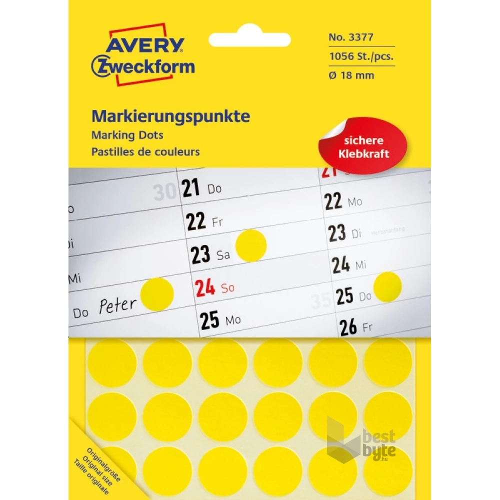 Avery 3377 18mm 1056db-os sárga jelölőpont