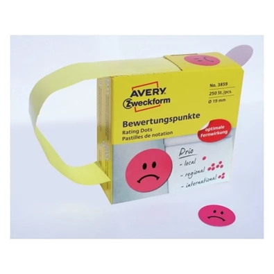 Avery 3859 Szomorú arc 19mm öntapadó 250db-os piros címke