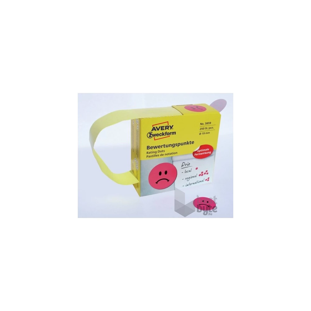 Avery 3859 Szomorú arc 19mm öntapadó 250db-os piros címke