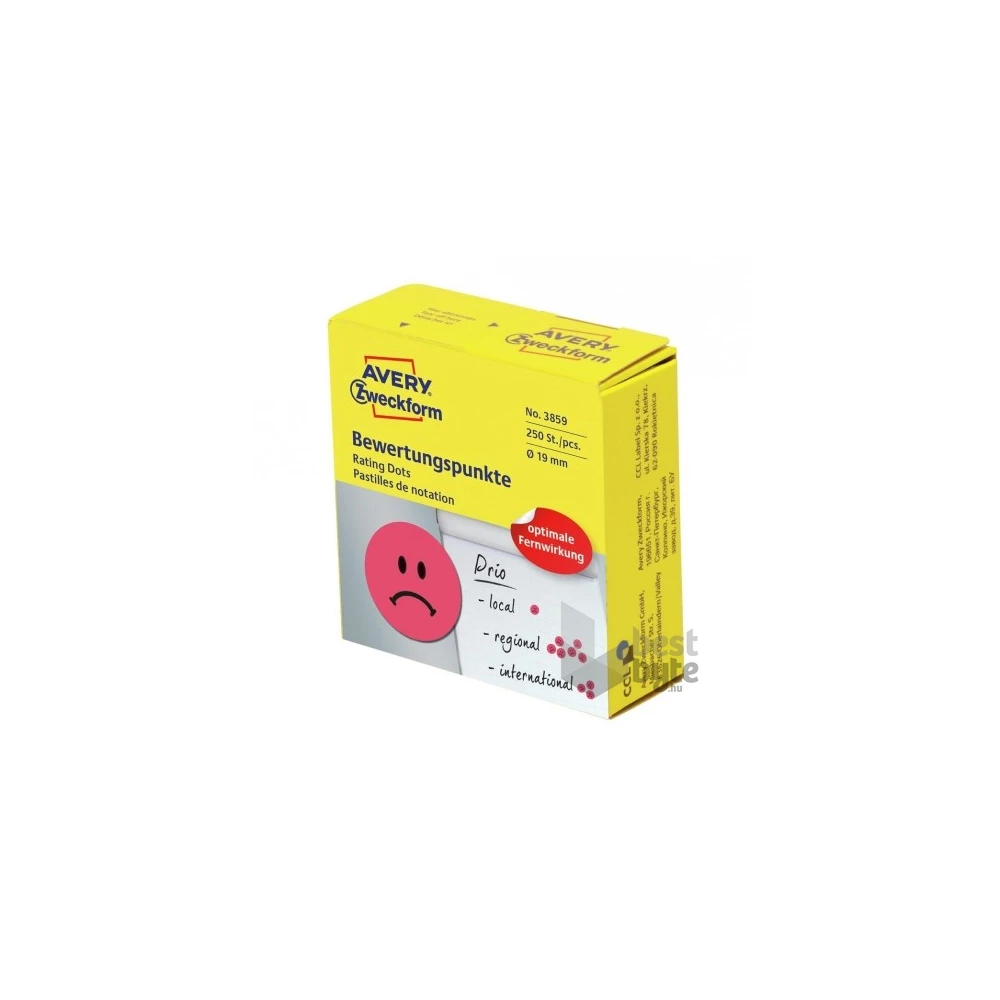 Avery 3859 Szomorú arc 19mm öntapadó 250db-os piros címke