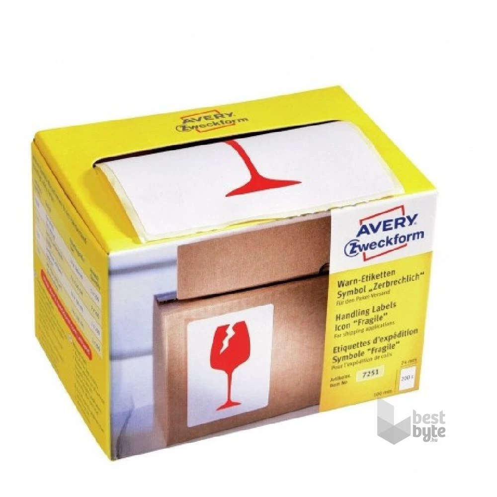 Avery 7251 Törékeny piktogram 74x100mm 200db-os címke