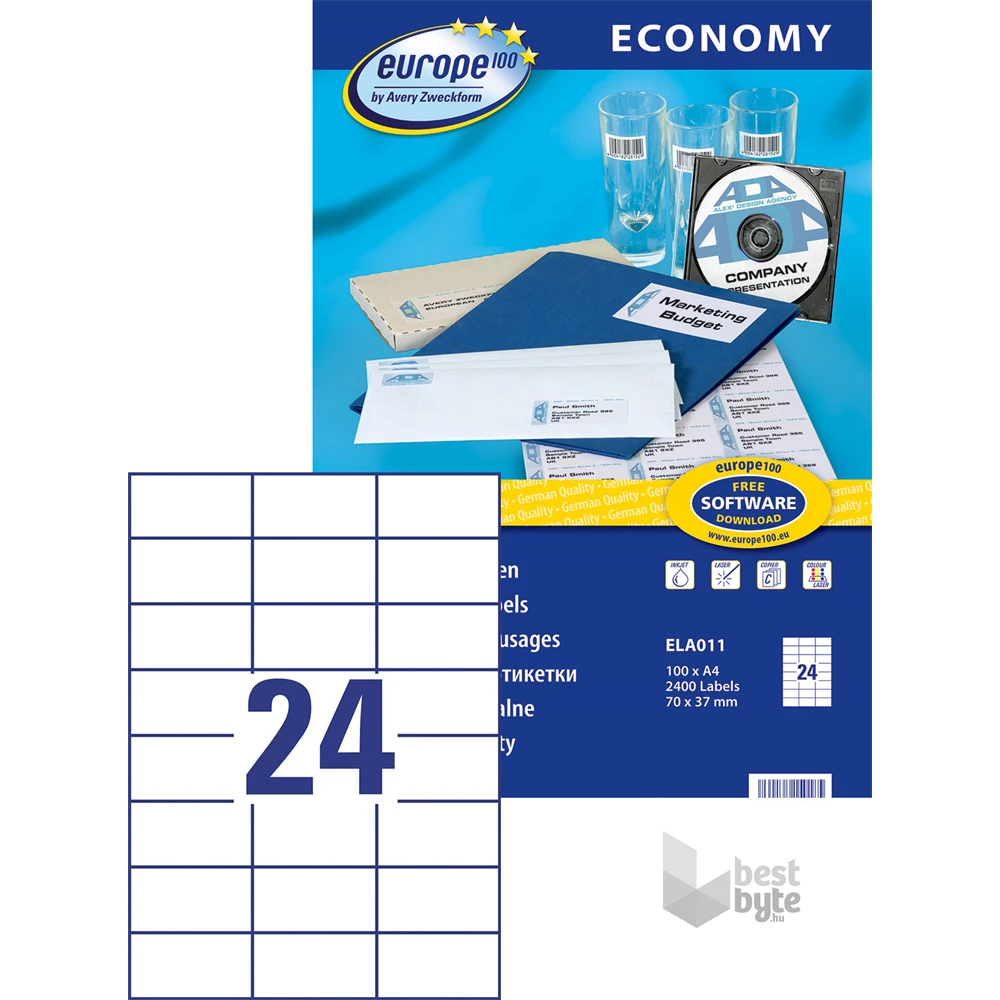 Avery Europe100 ELA011 70x37mm univerzális 2400db-os etikett