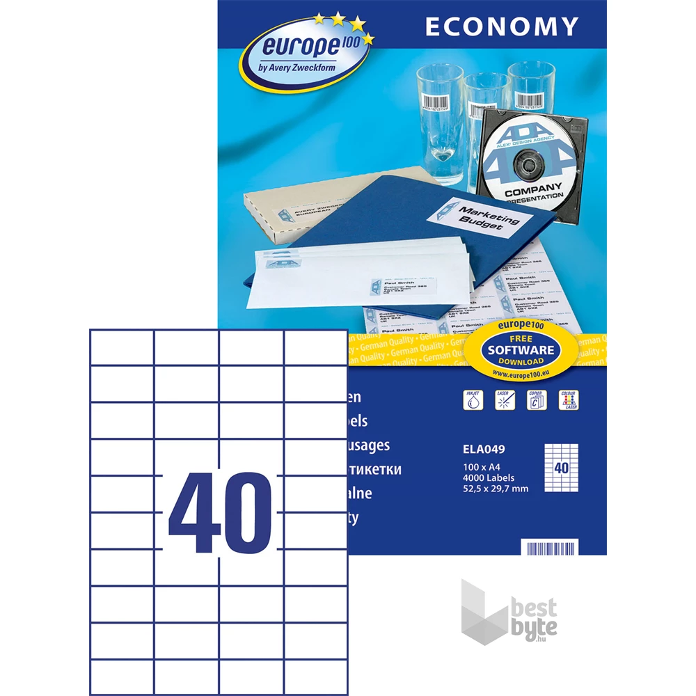 Avery Europe100 ELA049 52,5x29,7mm 4000db-os etikett