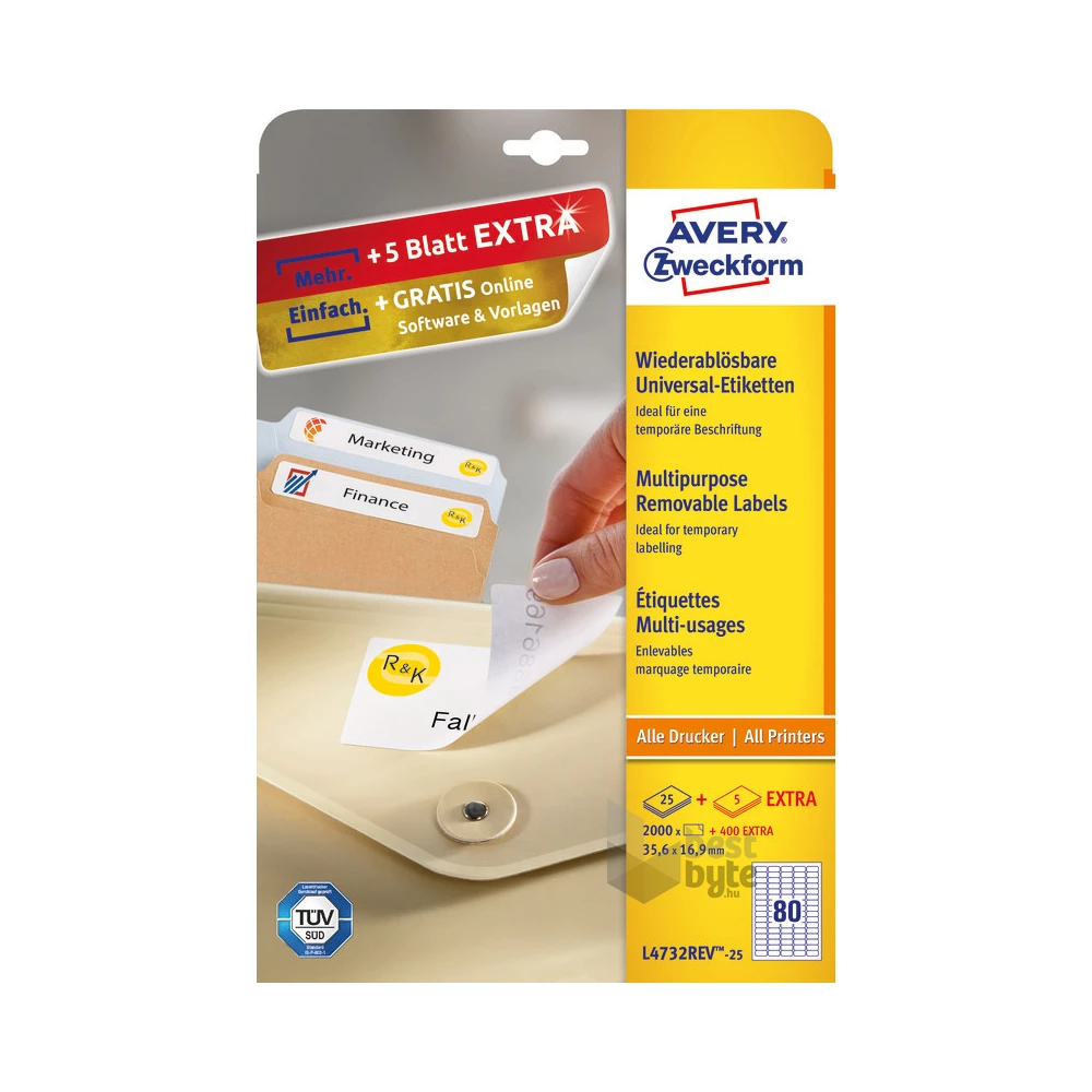 Avery L4732REV-25 35,6x16,9mm visszaszedhető 2400db-os etikett