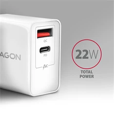 Axagon ACU-PQ22 QC3.0 + USB-C fehér fali töltő