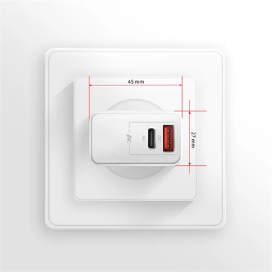 Axagon ACU-PQ22 QC3.0 + USB-C fehér fali töltő